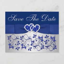 Blau, Silbergrau, Blüten Save the Date Postkarte