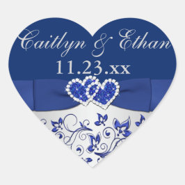 Blau, Silbergrau, florale Gastgeschenk Hochzeit Herz-Aufkleber