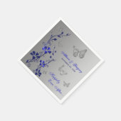 Blau, Silbergrau Schmetterling Blumenpapier Napkin Serviette (Ecke)