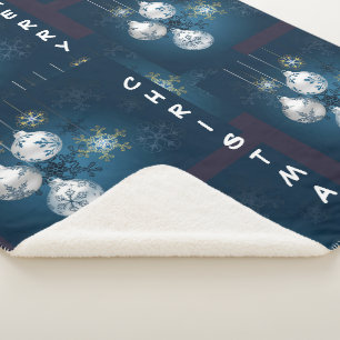 Blau-silberne Weihnachtsdecke mit Ornamenten Sherpadecke