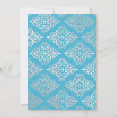 Blau, Silberner Glitzer Damask Brautparty Einladun Einladung (Rückseite)