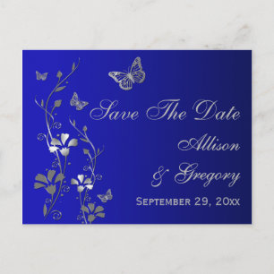 Blau, Silberschmetterlinge Save the Date Postkarte