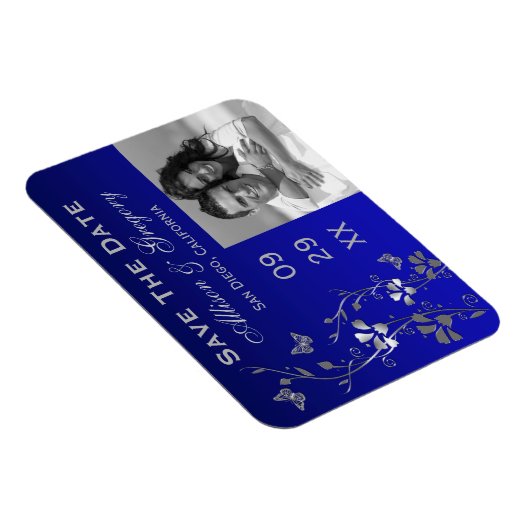 Blau, Silberschmetterlingsflora Rett Date Magnet (Rechte Seite)