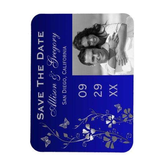 Blau, Silberschmetterlingsflora Rett Date Magnet (Vertikal)