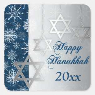 Blau, Silberschneeflocken Happy Hanukkah Sticker