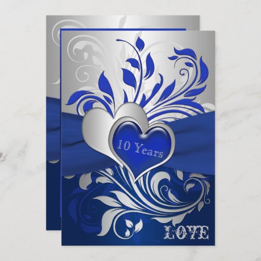 Blau, Silberschrott, Herzensanfang Einladung (Vorne/Hinten)