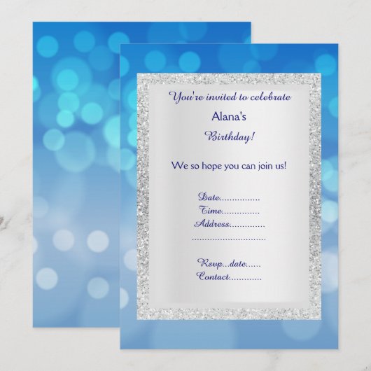 BLAU Silver Classic PARTY EINLADUNG (Vorne/Hinten)