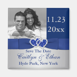 Blau, Silver Joined Hearts Speichern Sie das Date Magnet
