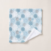 Blau & Silver Winter Snow Flakes Muster Badhandtuch Set (Waschlappen)