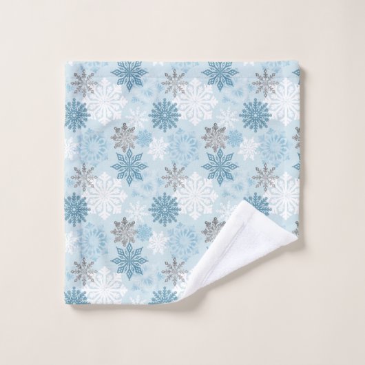 Blau & Silver Winter Snow Flakes Muster Badhandtuch Set (Waschlappen)