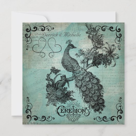 Blau singt eine Lied-Pfau-Hochzeits-Einladung Einladung (Vorderseite)