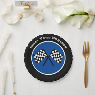 Blau Starten Sie Ihre Motor Racing Tire Pappteller