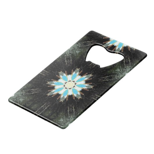 Blau-Sternburst-geometrisch schwarz Geldkarten Flaschenöffner (Rückseite Schrägansicht)