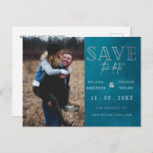 Blau Stilvolles handgeschriebenes Foto Save the Da Ankündigungspostkarte (Vorne/Hinten)