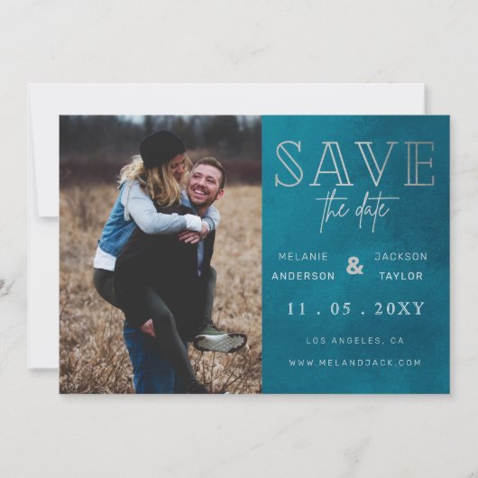 Blau Stilvolles handgeschriebenes Foto Save the Da Date (Vorderseite)