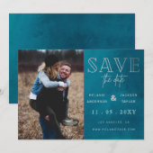 Blau Stilvolles handgeschriebenes Foto Save the Da Date (Vorne/Hinten)