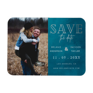 Blau Stilvolles handgeschriebenes Foto Save the Da Magnet