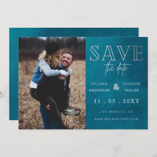 Blau Stilvolles handgeschriebenes Foto Save the Da Save The Date (Vorne/Hinten)