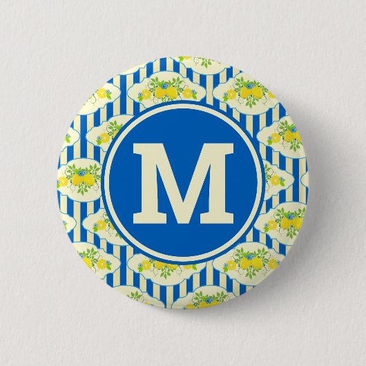 Blau Streifen und Blätter Muster Button (Vorderseite)