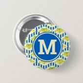 Blau Streifen und Blätter Muster Button (Vorne & Hinten)