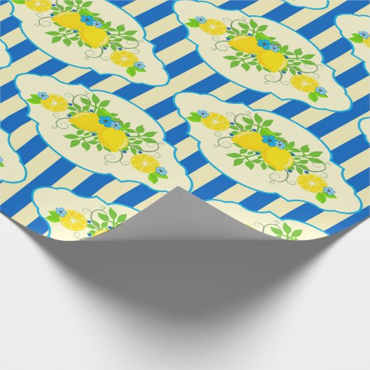 Blau Streifen und Blätter Muster Geschenkpapier (Ecke)