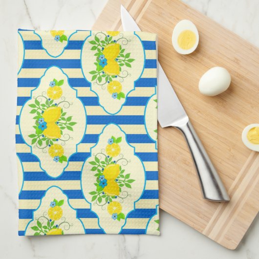 Blau Streifen und Blätter Muster Geschirrtuch (Viertel Falte)