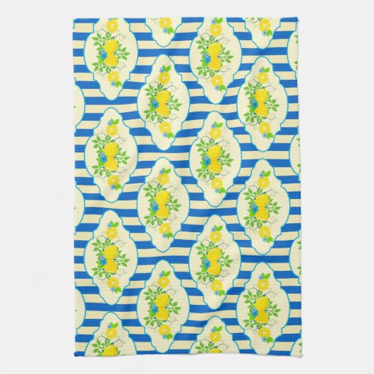 Blau Streifen und Blätter Muster Geschirrtuch (Vertikal)