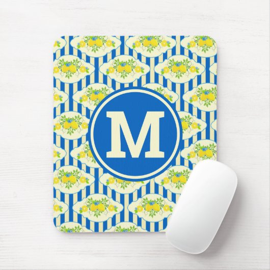 Blau Streifen und Blätter Muster Mousepad (Mit Mouse)