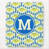 Blau Streifen und Blätter Muster Mousepad (Vorne)