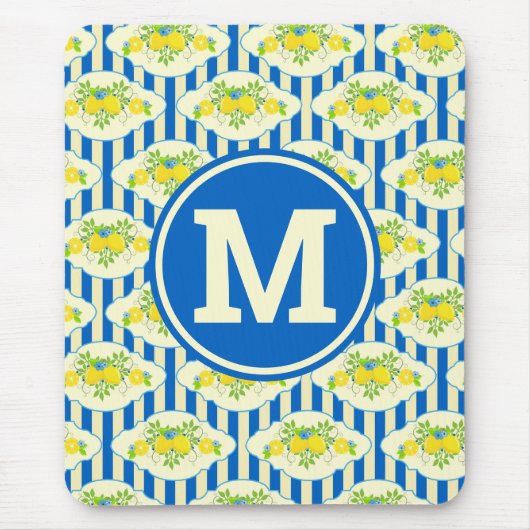 Blau Streifen und Blätter Muster Mousepad (Vorne)