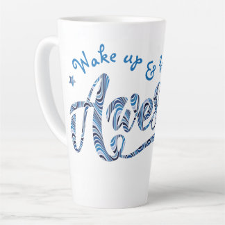 Blau Streifen "Weck up & be Phantastisch" Motivier Milchtasse