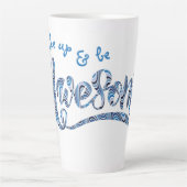 Blau Streifen "Weck up & be Phantastisch" Motivier Milchtasse (Vorderseite)