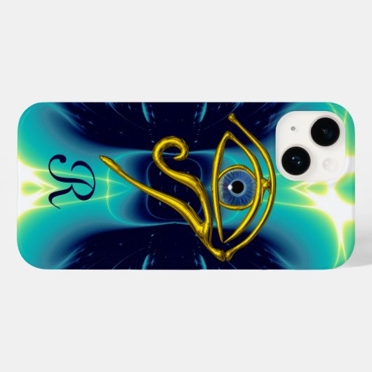 BLAU TALISMAN MONOGRAMM Aquamarin, Turquase weiß Case-Mate iPhone Hülle (Rückseite (Horizontal))