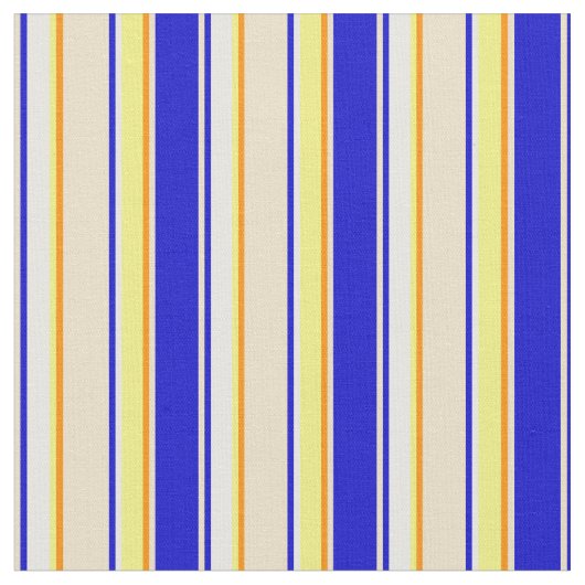 Blau, Tan, Dunkelorange, Gelb und Weiß Muster Stoff (Nahaufnahme)