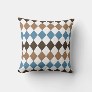 Blau, TAN und Brown-Diamant-Harlekin Kissen