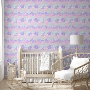 Blau-Teal-Rosa-Blumenmuster Peel und Stick Tapete