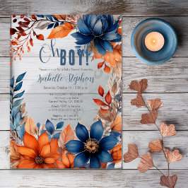Blau | Terracotta Oh Boy Fall Floral Baby Dusche Acryleinladungen