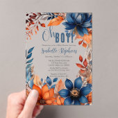 Blau | Terracotta Oh Boy Fall Floral Baby Dusche Acryleinladungen (Insitu (Handheld))