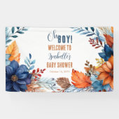 Blau | Terracotta Oh Boy Fall Floral Baby Dusche Banner (Horizontal)