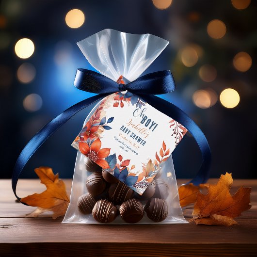 Blau | Terracotta Oh Boy Fall Floral Baby Dusche Geschenkanhänger