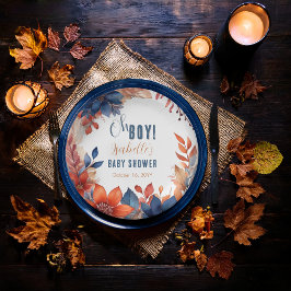 Blau | Terracotta Oh Boy Fall Floral Baby Dusche Pappteller