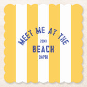 Blau trifft mich am Strand gelben Cabana Streifen Untersetzer (Vorderseite)