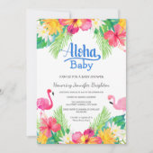 Blau| Tropischer Flamingo Luau Babydusche Einladung (Vorderseite)