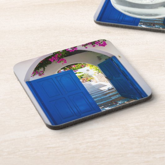 Blau-Tür im griechischen und türkischen Stil Getränkeuntersetzer (Linke Seite)