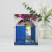 Blau-Tür im griechischen und türkischen Stil Postkarte (Stehend Vorderseite)