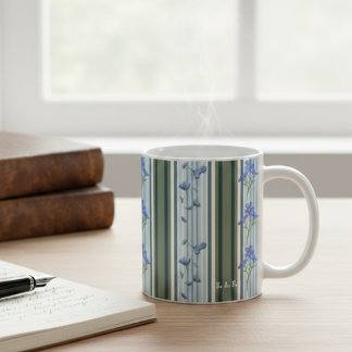 Blau Türkis gestreifter Blumen-Mug Kaffeetasse