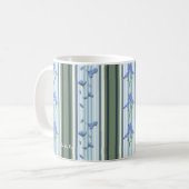 Blau Türkis gestreifter Blumen-Mug Kaffeetasse (Vorderseite Links)