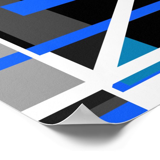 Blau Türkis Grau Schwarz-weiß Geometric MXM Look Poster (Ecke)