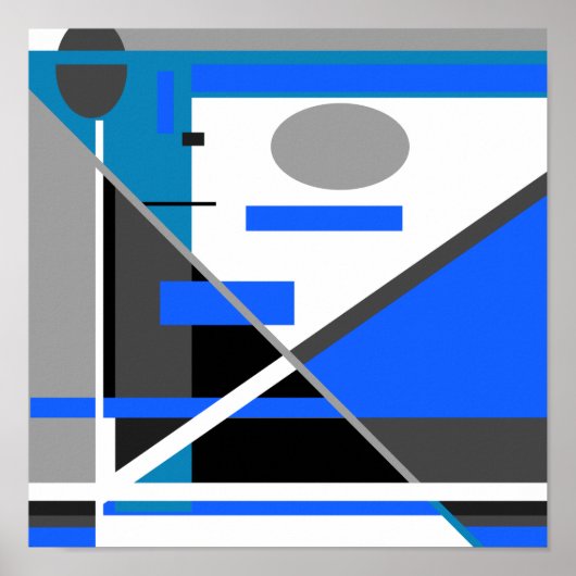 Blau Türkis Grau Schwarz-weiß Geometric MXM Look Poster (Vorne)