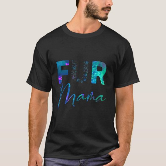 Blau Türkis Lila Fell Mama Pfotenabdruck Herz Welp T-Shirt (Vorderseite)